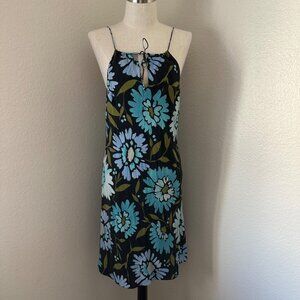 The Limited Silk Short Dress Front Keyhole Spaghetti Straps Blue Floral Summer 6